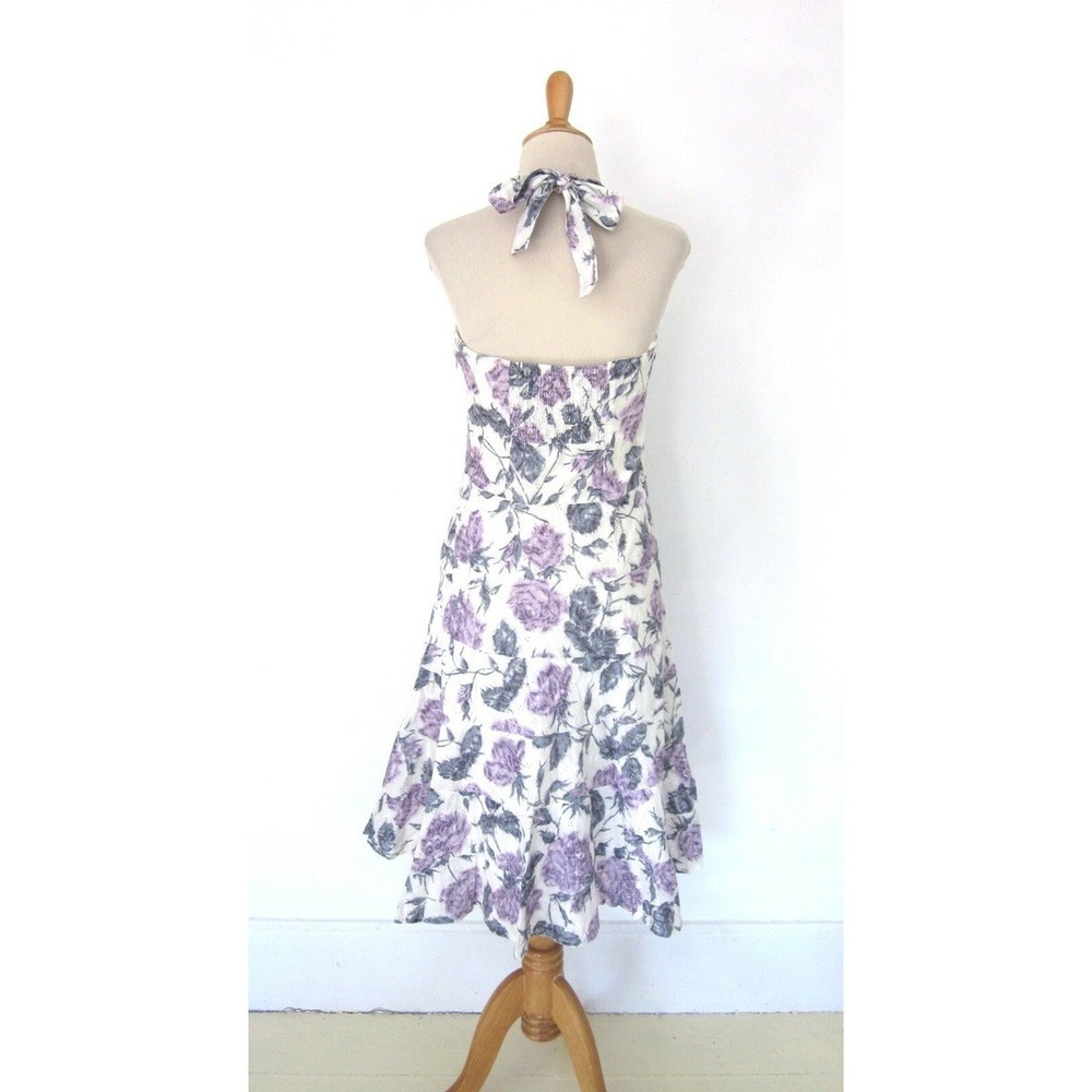 Odille Anthropologie Purple Floral Eyelet Halter Dress Cotton Sequin Midi 12